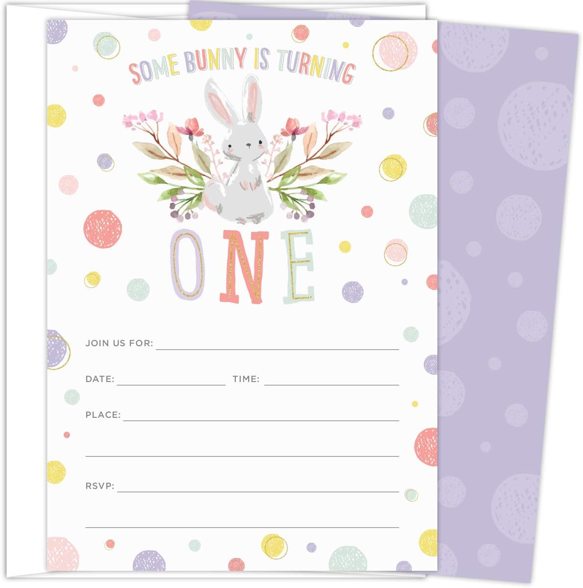 Koko Paper Co Some Bunny is Turning One First Birthday Party Invitations | 25 Invitations and Envelopes | Printed on Heavy Card Stock.
