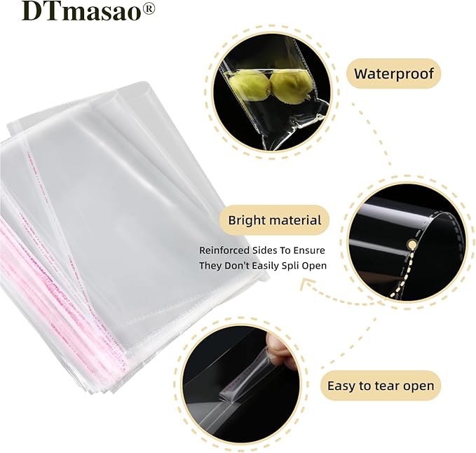 Self Sealing Cellophane Bags,6x9 Inches 50 Pcs Clear Cookie Bags Resealable Cellophane Bag for Packaging Gifts,Cookies,Favors,Products,Candy