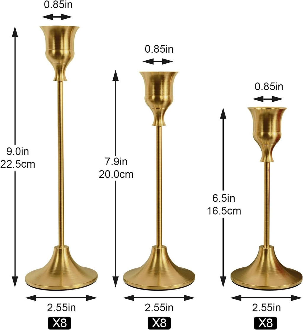 NLBTW Taper Candle Holders Bulk, Set of 24 Brass Gold Vintage Candle Sticks Holder Decor Home Decor Centerpieces for Table Festive Wedding Decorations