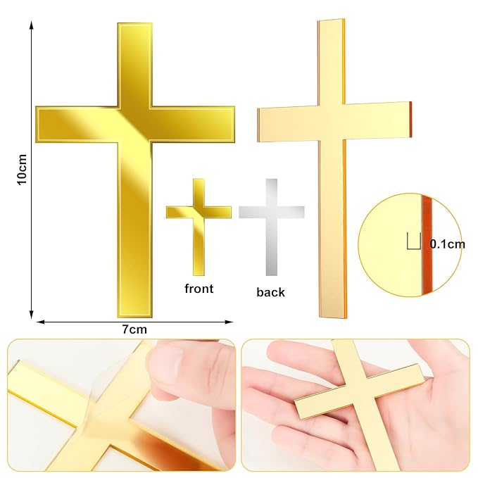 Blulu 16 Pieces Baptism Cake Toppers Crossing Cupcake Toppers Gold Mirror Acrylic Cake Picks Baptism Decor Christian Decorations(Classic Style)