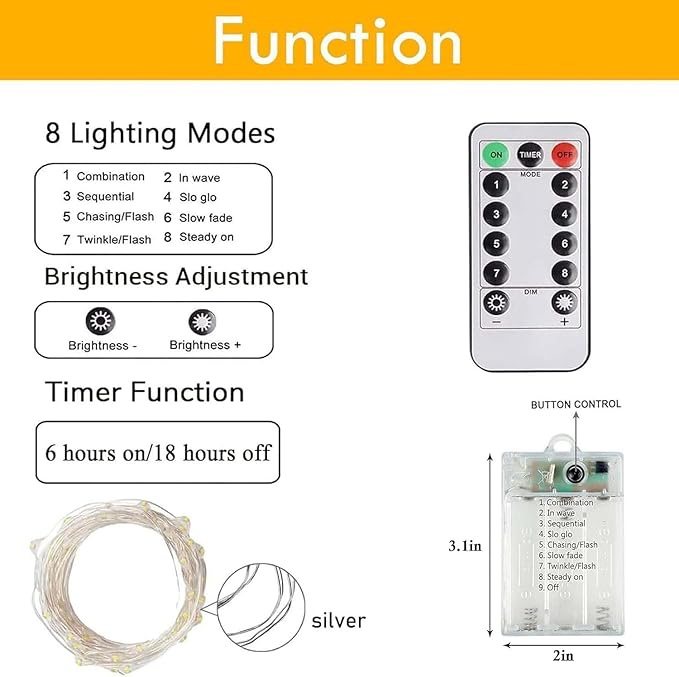 6 Pack Fairy Lights Battery Operated with Remote Control Timer, 26 FT 80 LED String Lights Outdoor Indoor, 8 Modes Twinkle Lights for Christmas Party Wedding Birthday Bedroom Decorations (Multicolor)