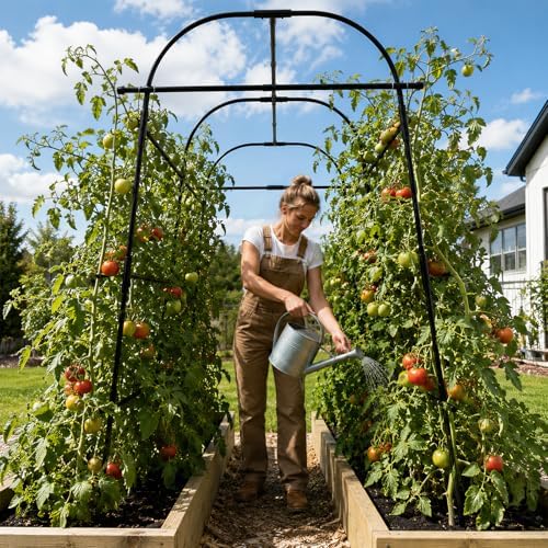 gojaway 7*5.4* 5ft arch metal garden trellis,outdoor climbing shown in use