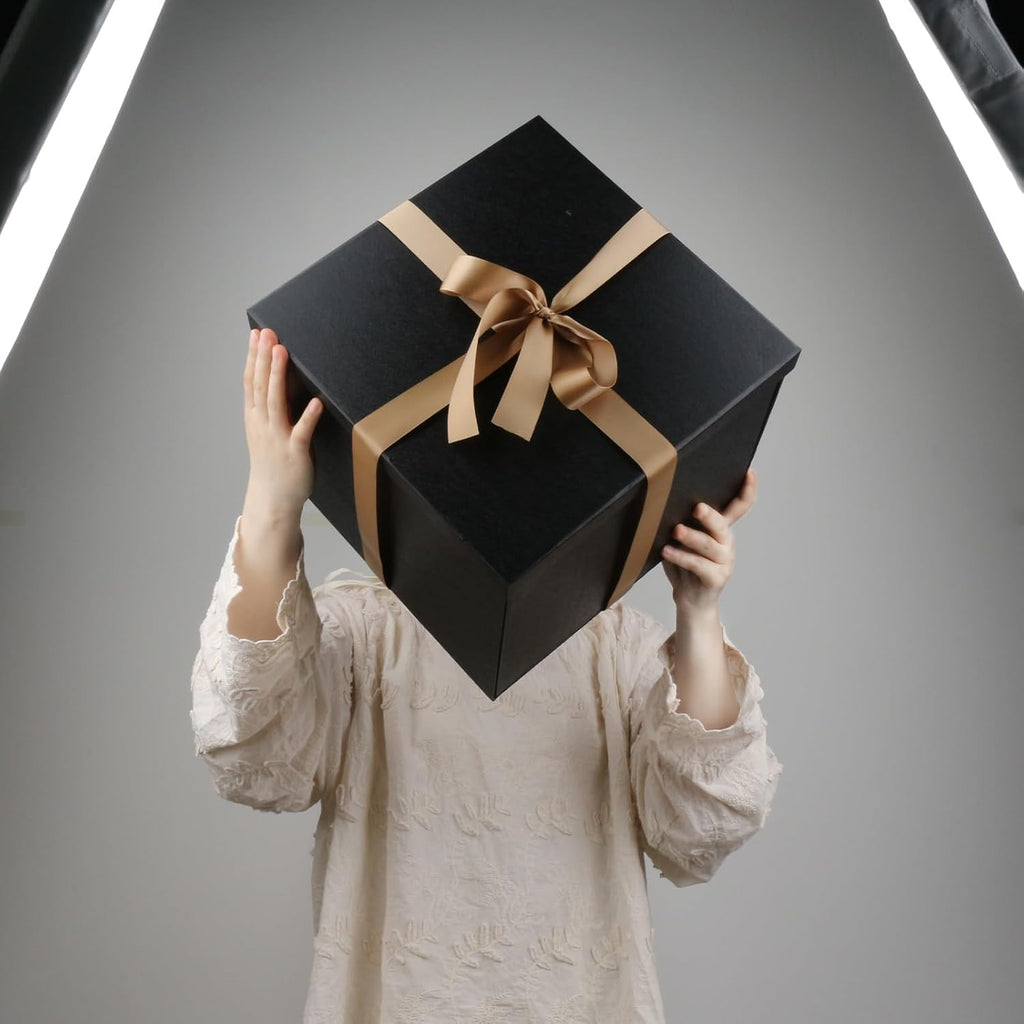 YINUOYOUJIA Large Gift Box 12x12x10 Inches,Black Boxes for presents with Ribbon,Card,Shredded Paper for Birthday,Valentine's Day,Mother's Day,Christmas,Anniversaries.