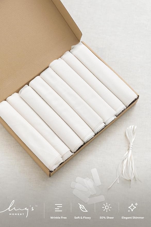 Ling's Moment Wedding Chiffon Chair Sashes Cover Aisle Decorations Draping Fabric Wrinkle-Free with Tie 16 Pcs White for Party Ceremony Reception Floral Arrangement Banquet Outdoor Decor