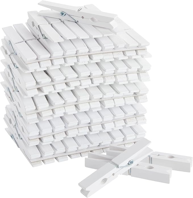 Juvale Wooden Clothespins - Outdoor Drying & Heavy-Duty Clothes Pins - White Clothespins for Home Decor & Photo Clips - Craft Projects & Wood Clips - Pack of 100, White, 4 in