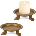 NIKKY HOME Gold Clawfoot Pillar Candle Holders Set of 2, Vintage Iron Tray | Antique Decorative Gothic Metal Claw Foot Base Plate Stand, Perfect for Pillar Candles, Incense Cones, Weddings, Spa Decor