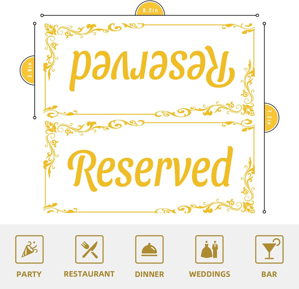 20 Pack Gold Reserved Table Signs for Wedding Party Restaurant-Double Sided Gold Reserved Signs for Tables Chairs
