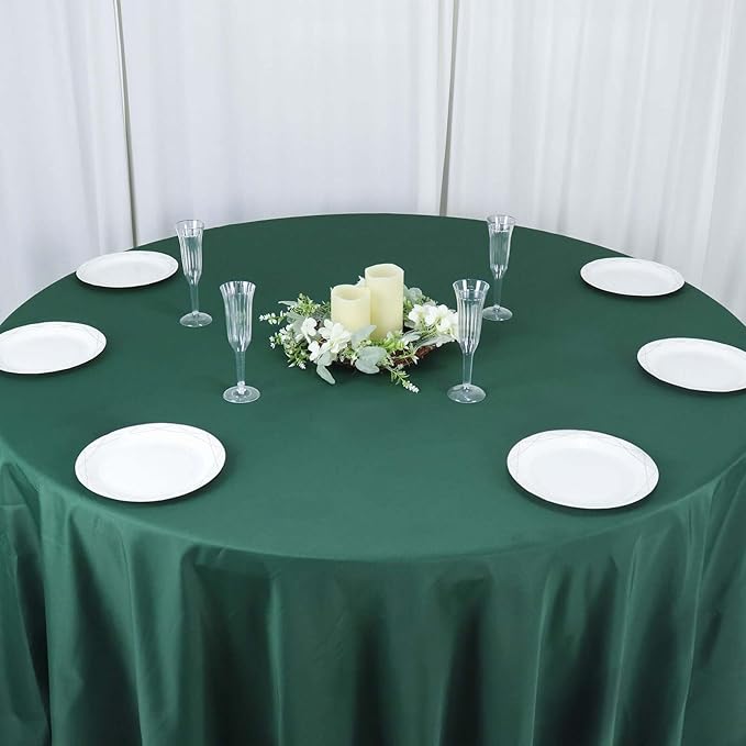 Efavormart Round Tablecloth, 132 Inch Stain & Wrinkle Resistant Washable Table Cloth, Decorative Polyester Fabric Table Cover for Banquet, Wedding, Dining- Hunter Green