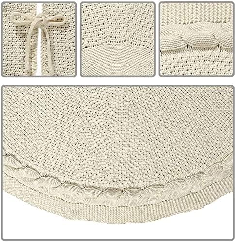 Sattiyrch Knit Christmas Tree Skirt,Luxury Cable Knitted Thick Rustic Xmas Tree Decoration (Cream, 36")