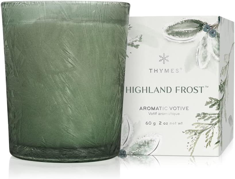 Thymes Scented Candles for Home Decor - Luxury Home Fragrance Gifts for Women & Men - Winter Candles with Crisp Notes of Sage, Eucalyptus, & Cypress Needles - Sage-Green (Highland Frost, 2 oz)