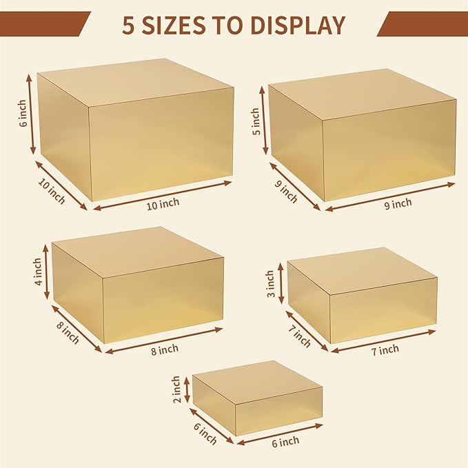 Acrylic Risers for Display 5 Pcs, Food Risers for Party Gold Cube Boxes Display Stands for Jewelry Bag Cosmetics Catering Dessert Collectibles