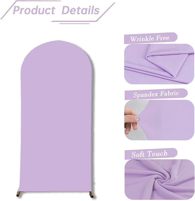 bricia Wedding Arch Backdrop Stand Cover, 6.6FT Double Sided Stretchy Arch Cover Fitted Wedding Birthday Party Banquet Decoration (Lavender 79.2''Lx39.6''W)