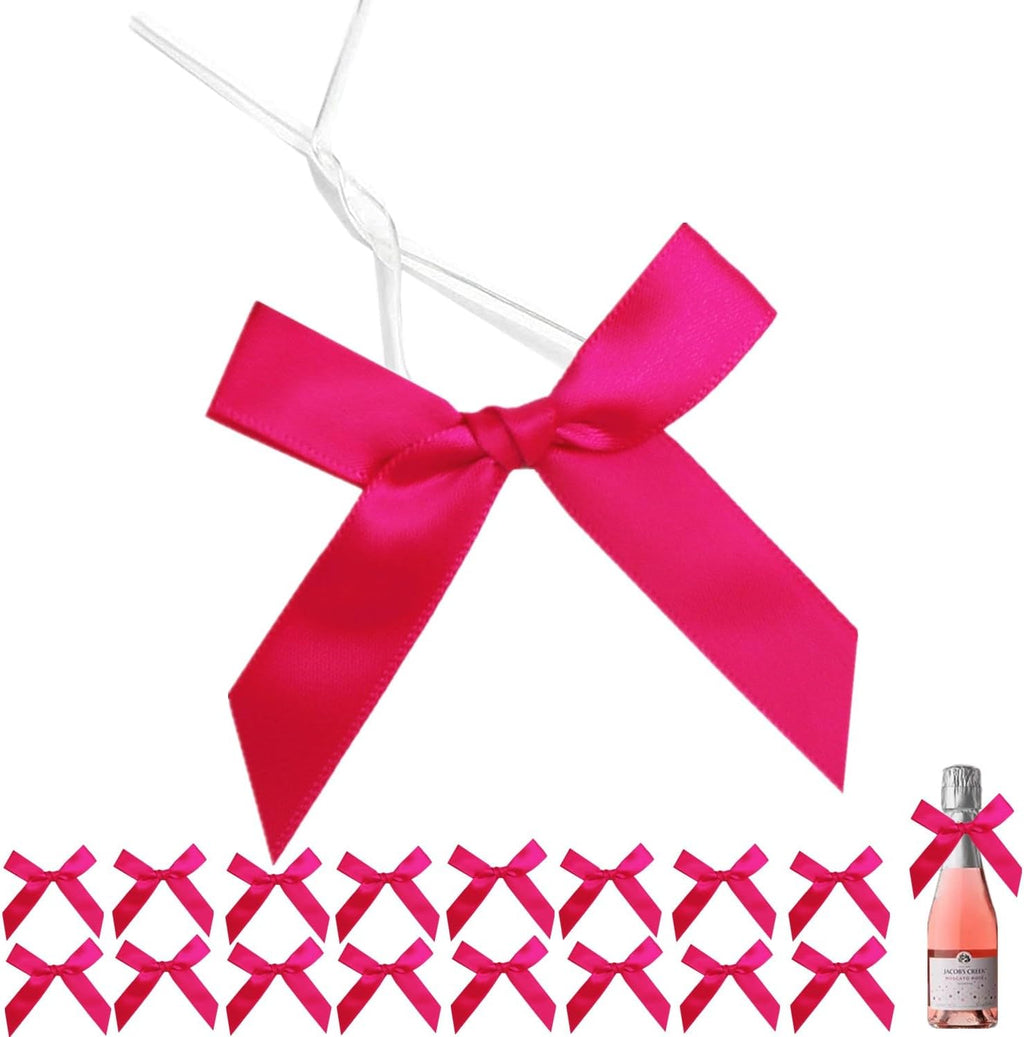 60 PCS 3 Inch Rose Pink Twist Tie Bows for Treat Bags, Twist Ties with Bows, Satin Twist Tie Bows for Cake Pop, Pretied Bows with Twist Ties, Bow Ties for Gift Bags, Cookie Bags, Popcorn Bags