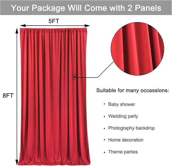 10ft x 8ft Wrinkle Free Red Backdrop Curtains for Parties, Polyester Photo Backdrop Drapes 2 Panels 5x8ft for Wedding Birthday Party Christmas Photography Background for Backdrop Stand