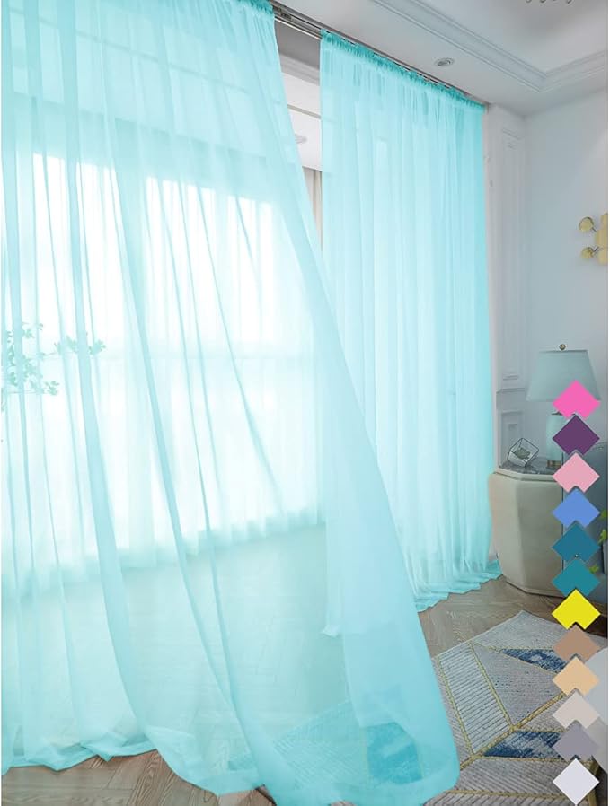 Window Lake Blue Sheer Curtains 48 Inches Width 72 Inches Long 2 Panels Sheer Curtain Clear Curtains Basic Rod Pocket Panel for Home Living Room Bedroom Kids Room Yard Patio Parlor Sliding