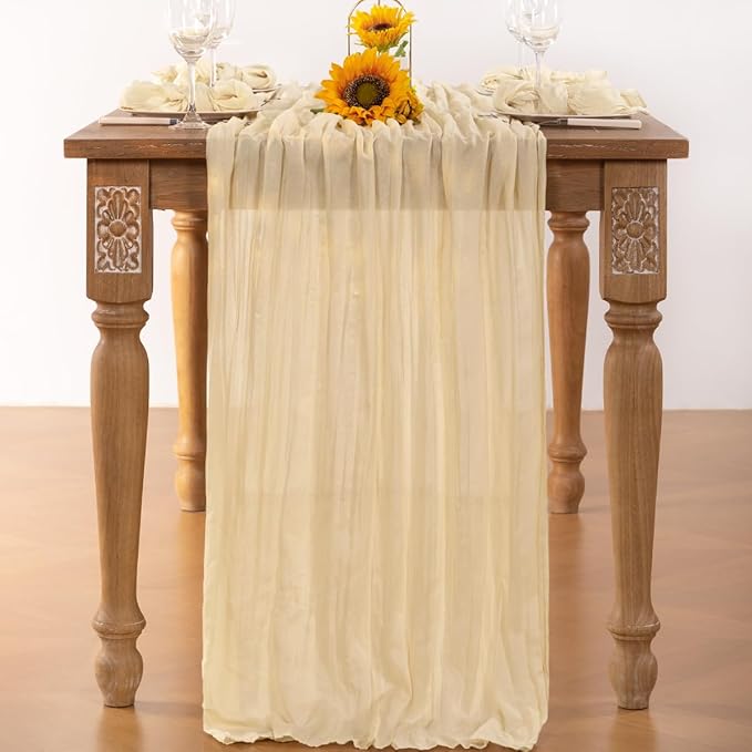 Beige Cheesecloth Table Runner Fall Table Runner 120 Inches Boho Gauze Cream Cheese Cloth Fall Table Decorations for Thanksgiving Wedding Bridal Baby Shower Garden Party Decor