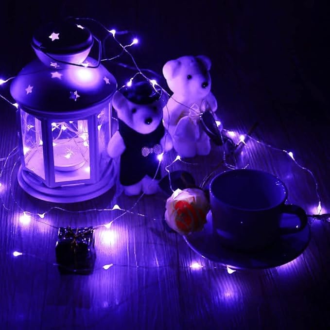 Twinkle Fairy Lights Battery Operated 3 Modes with Timer Firefly Lights 20 LED on 7.2 feet Silvery Copper Wire for DIY Wedding Party Christmas Halloween Centerpiece Decorations 15 Pack (Purple)
