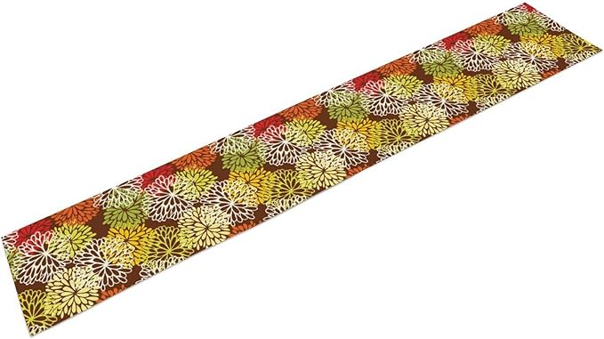 Brown Dahlia Floral Table Runner, Seasonal Autumn Thanksgiving Pattern Print for Home Kitchen Table Decor Dining Coffee Room Party Decor 13x90 Inch