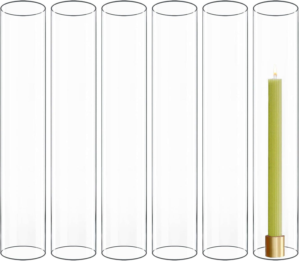 CYS EXCEL 6 PCS Glass Hurricane Tubes (H:14" D:2.5") - Fits Candles up to 2" Wide, Requires Holder Base 2.75" or Wider