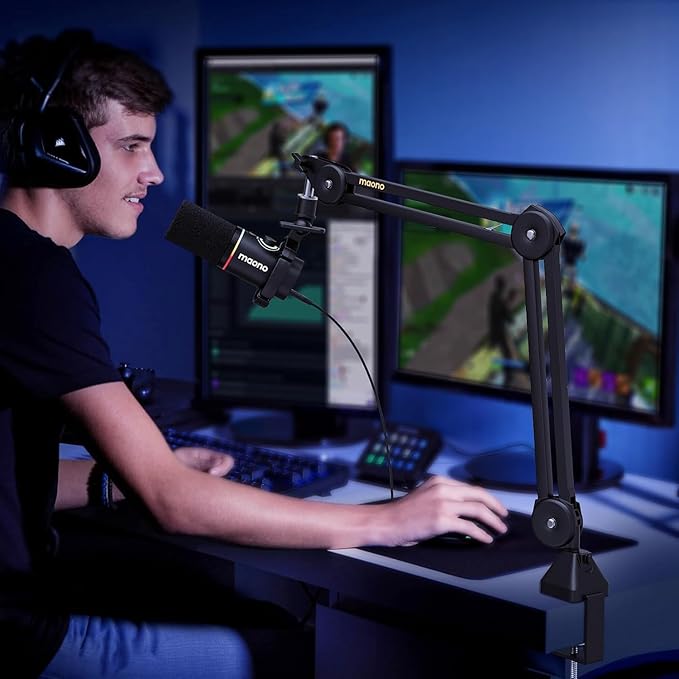 MAONO Microphone Boom Arm: Heavy Duty Adjustable Metal Suspension mic stand with Upgraded Desk Clamp and 3/8" to 5/8" Screw Adapter for Podcasting Recording Streaming Gaming - BA37