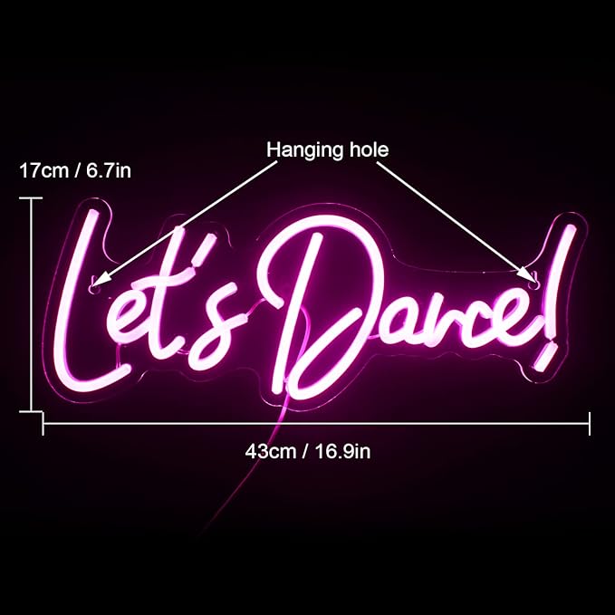 Wanxing Let's Danced Neon Signs Let's Dance Neon Light Up Sign Pink Led Word Light Sign Neon Sign Wedding for Dancing Party,Bar Accessories,Valentines' Day,Birthday Party