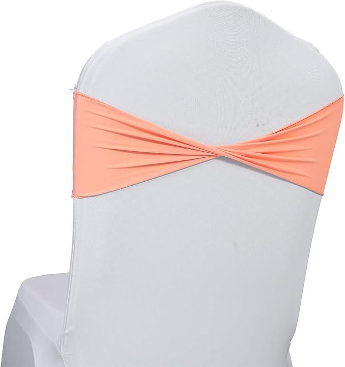 VDS Pack of 10 PCS | Peach | Spandex Chair Sashes Bows Without Buckle | Stretch Elastic Banquet Universal Folding Chair Band Tie with for Wedding Party Conference Celebration Event Decoration