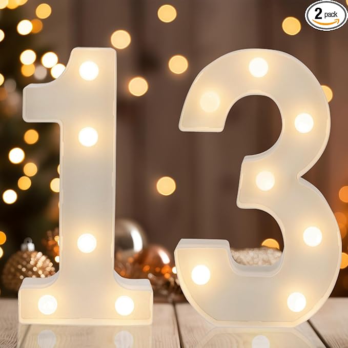 Decorative Led Light Up Numbers, 13th Birthday Decorations, Warm White Led Numbers Lights, Lighted Marquee Number Sign for Sweet 13th Party Decor