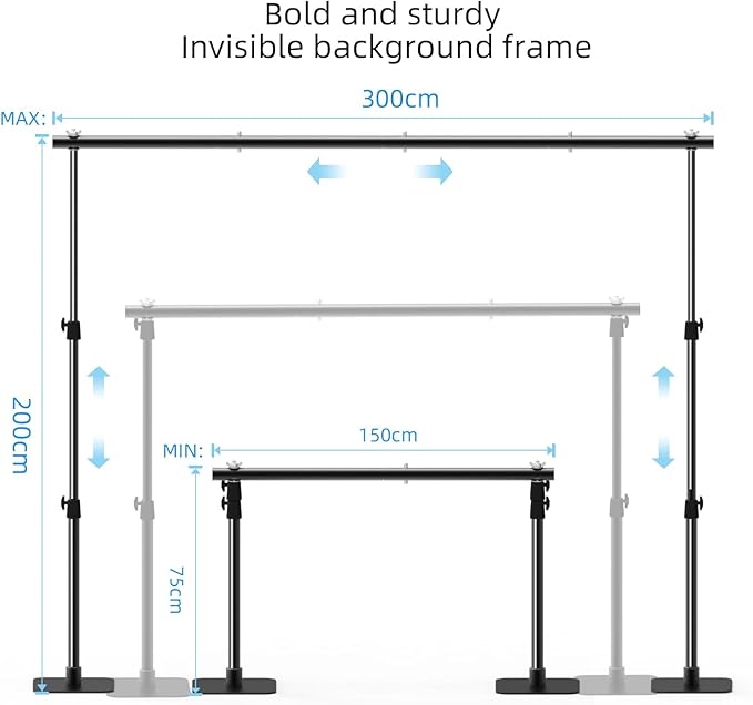 Backdrop Stand, 10×7ft Background Stand Backdrop Frame Banner Stand with Metal Flat Base, Multi-Purpose Stand for Party, Wedding Decoration, Photography