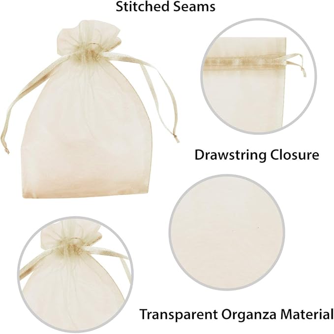 Super Z Outlet 100 Pack 5x7 Inch Mini Sheer Drawstring Organza Transparent Bags Jewelry Sack Pouches for Wedding, Party Decorations, Arts & Crafts Gifts (Ivory)