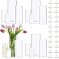 Set of 16 Pcs Glass Cylinder Vases for Centerpieces with 24 Pcs White Floating Candles for Centerpieces Glass Candle Holder for Table Shelf Wedding Party Home Decor (4"+6"+8"+10")