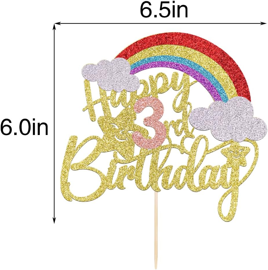 Rainbow Happy 3rd Birthday Cake Topper,Rainbow Themed 3rd Birthday Cake Decorations,Baby Shower,Boho Boy Girl Birthday Party Supplies