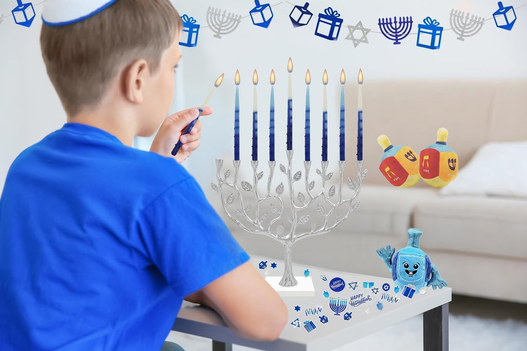 The Dreidel Company Dripless Deluxe Tapered 1-Hour Burn Time Pastel Blue and White Hanukkah Menorah Candles Includes 45 Candles for All 8 Nights of Chanukah