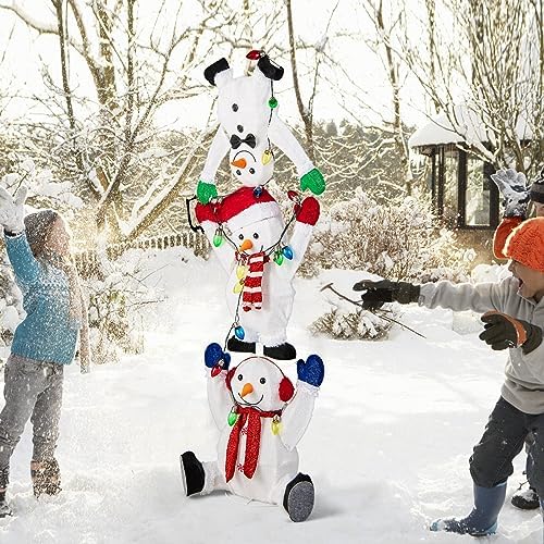 tangkula 5.6 ft lighted christmas stacked snowman, 3d, close-up detail