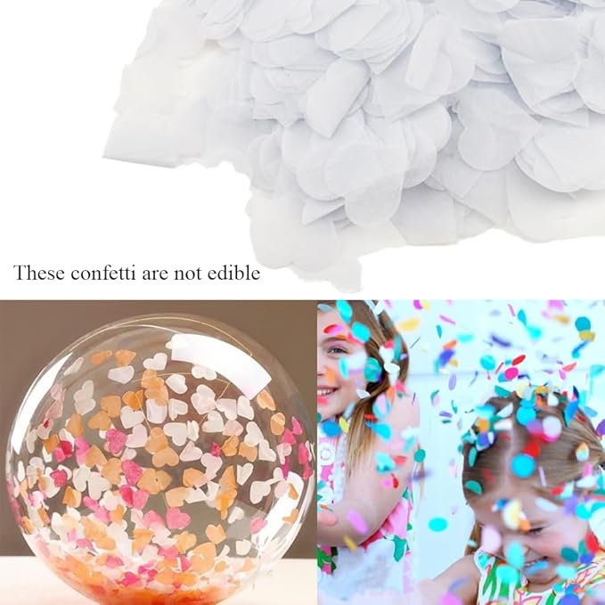 HAHIYO 0.78Inch White Heart Tissue Paper Confetti Table Decoration Confetti Dot Pastel Bulk Table Scatter Confetti Paper for Packaging Wedding Bachelorette Shower Birthday Party, 6000PCs