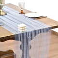 Joanlody Fall Pearl Table Runner 10ft Rustic Boho Tulle Table Runner with Pearls for Baby Shower Wedding Party Veil Dessert Thanksgiving Table Decor Blue 4pcs