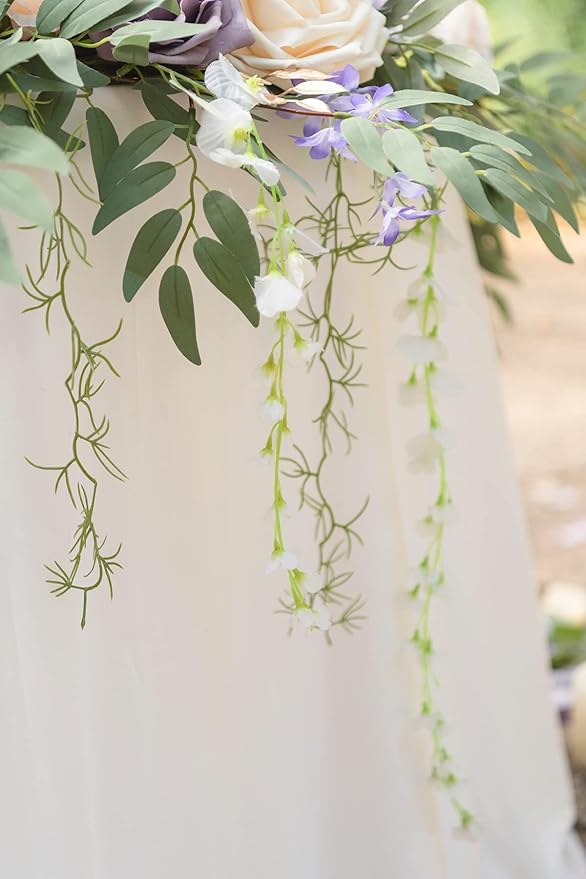 Ling's Moment 9FT Flower Garland for Backdrop Decorations - Wedding Arch Flowers, Eucalyptus & Rose, Artificial Floral Garland for Mantel - Sweetheart Table Decor for Ceremony Reception, Lilac & Gold