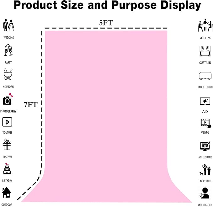 5x7FT Pink Backdrop for Screen Photography, High-end Polyester Photo Background for Photoshoot, Party, Video
