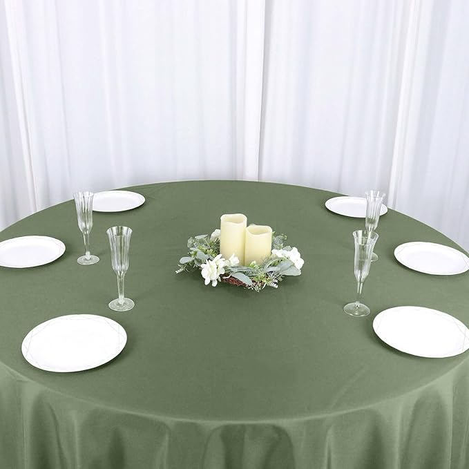 Efavormart Round Tablecloth, 132 Inch Stain & Wrinkle Resistant Washable Table Cloth, Decorative Polyester Fabric Table Cover for Banquet, Wedding, Dining- Olive Green
