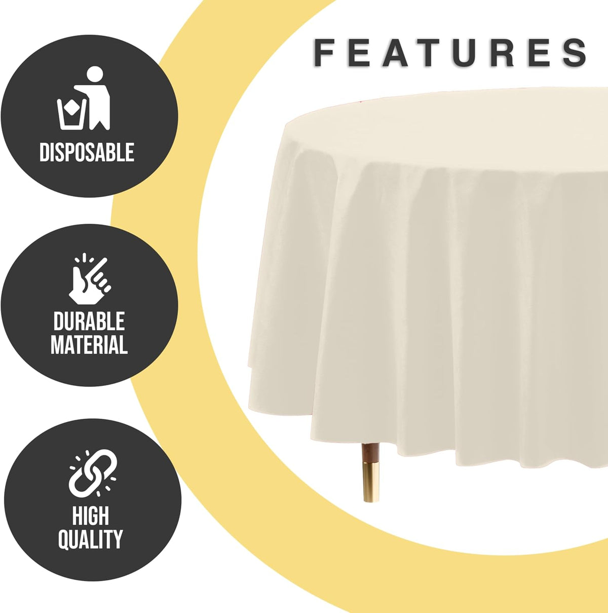 Exquisite 66% Thicker Premium Ivory Round Tablecloth 0.5 Mil 12 Pack Plastic ...