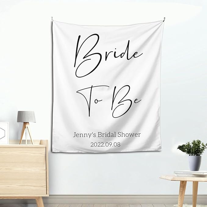 Bride to Be Backdrop - Custom Tapestry With Names and Date, Personalized Calligraphy Banner for Bridal Brunch, Shower, Engagement, Bachelorette Party - Future Mrs Reception