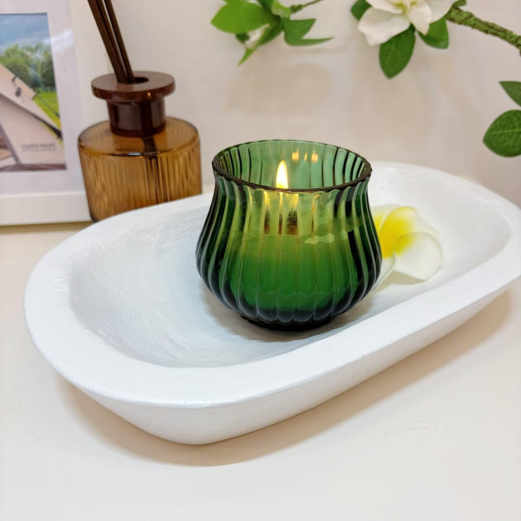 2 Pack 9.7in Dough Bowls for Candle Making Rustic Wooden Bowl Lightweight Candle Holder Empty Decorative Bowl Multi-use Storage Dough Bowl(Wicks Included)