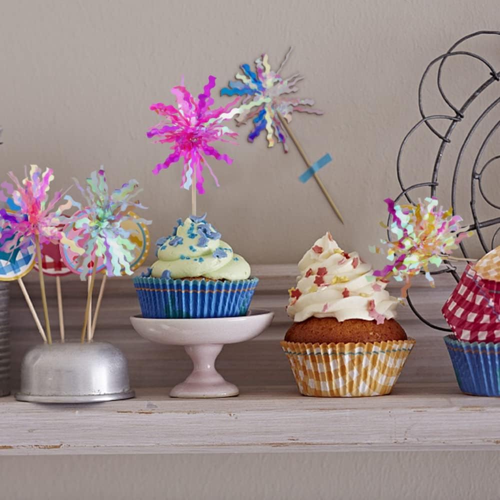 10 Pcs Happy Birthday Toppers, Sparkle Foil Cupcake Picks for Party | Foil Firework, Sparkle Tinsel, Drink Stirrers, Flowers Cake Decoration, Cocktail Food Fruit Toothpick