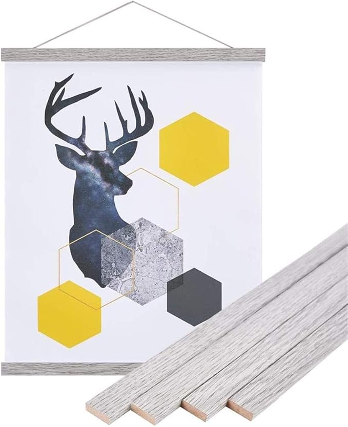 Magnetic Poster Hanger, 40x27 40x30 40x60 Poster Frame Wood Wooden Magnet Print Posters Dowel Scroll Hanger Hangers Hanging Kit for Walls Map Canvas Artwork (Grey, 40")