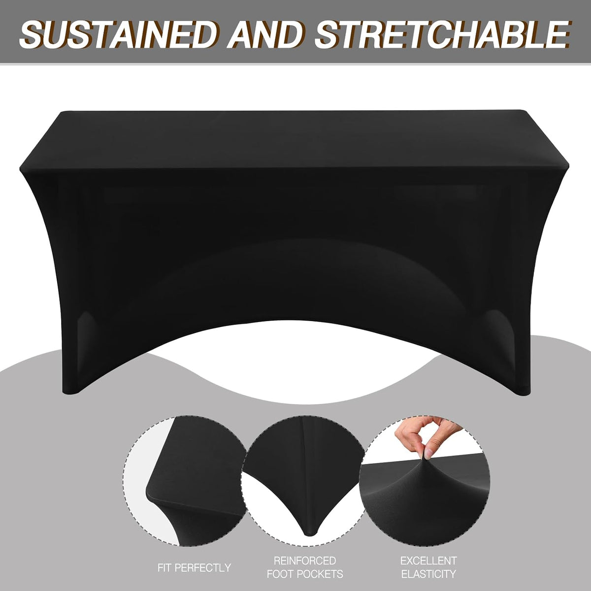Fixwal 6 Pack 6FT Black Tablecloth Rectangle Spandex Fitted Table Cover