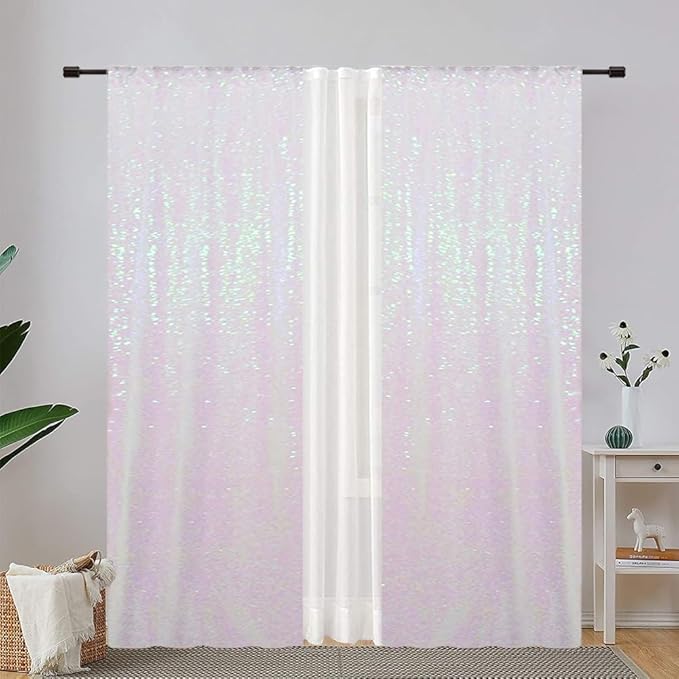 Eternal Beauty Sequin Backdrop Curtains, 2x8 Ft-2 Panels White Iridescent Back Drop for Shimmer Photography Party Wedding Birthday Decor