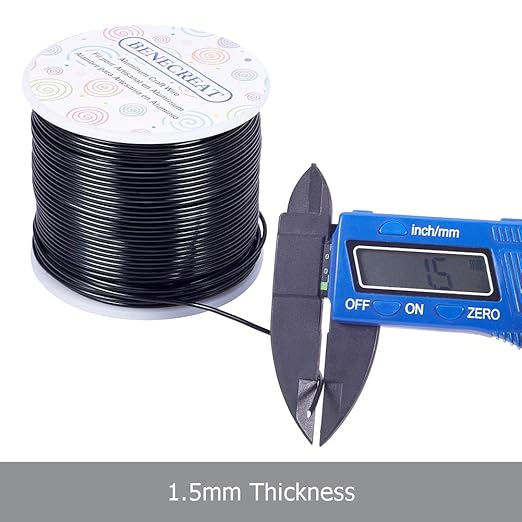 BENECREAT 15 Gauge 220FT Black Aluminum Wire Anodized Jewelry Craft Wire for Floral Beading, Plant Gardening, Decor