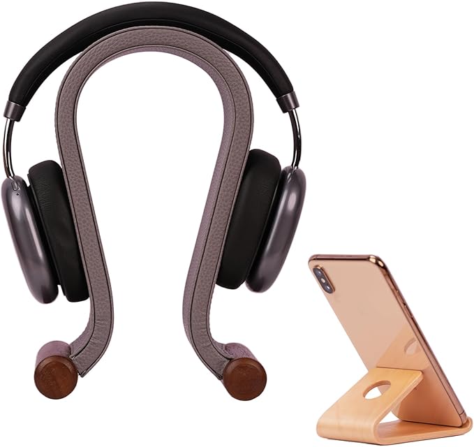 Wood Headphone Stand for Desk - Headset Holder Cute Gaming Wooden Headphones Hanger Hook Rack Base Storage Head Phone Accessories