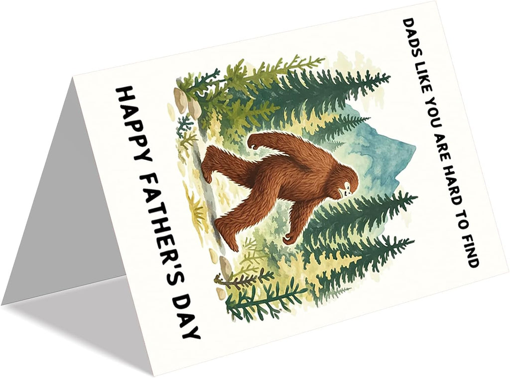 IDU Fathers Day Card, Funny Fathers Day Card Gifts Decorations for Dad from Daughter Son, Happy Father's Day Cards Gifts Ideas with Envelope, Unique Outdoor Bigfoot Theme Cards for Dad