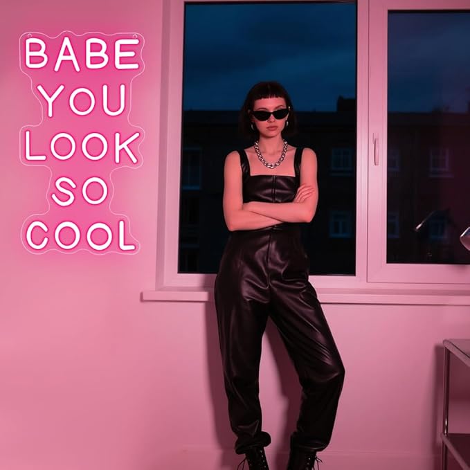 Babe You Look So Cool Neon Sign,Pink Dimmable LED Light Signs for Wall Art Decor,Backdrop for Game Room Bar Bedroom Club Party Man Cave,Gift for Boys Teen Men USB Powered（14.2"*8.4"）