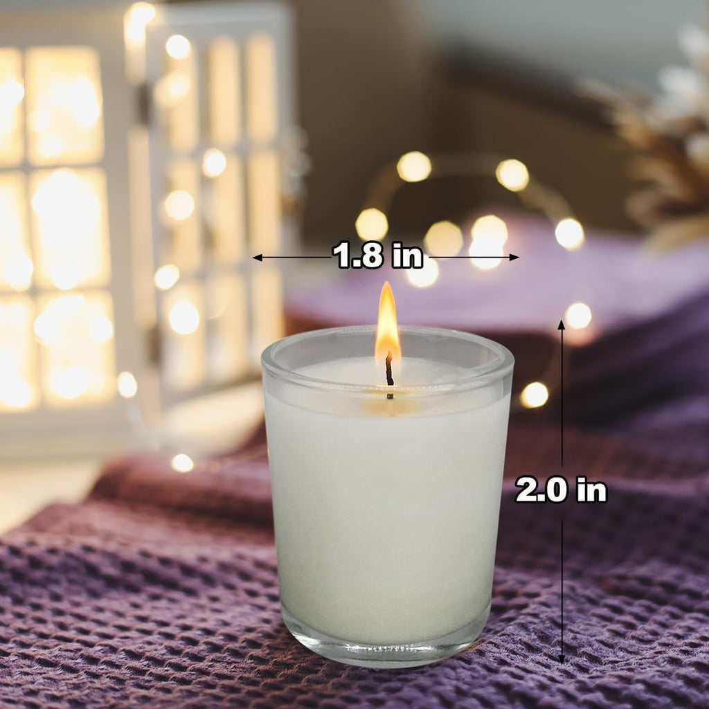 72 Pack White Unscented Clear Glass Filled Votive Candles, Hand Poured Wax Candle Ideal Gifts for Aromatherapy Spa Weddings Birthdays Holidays Party